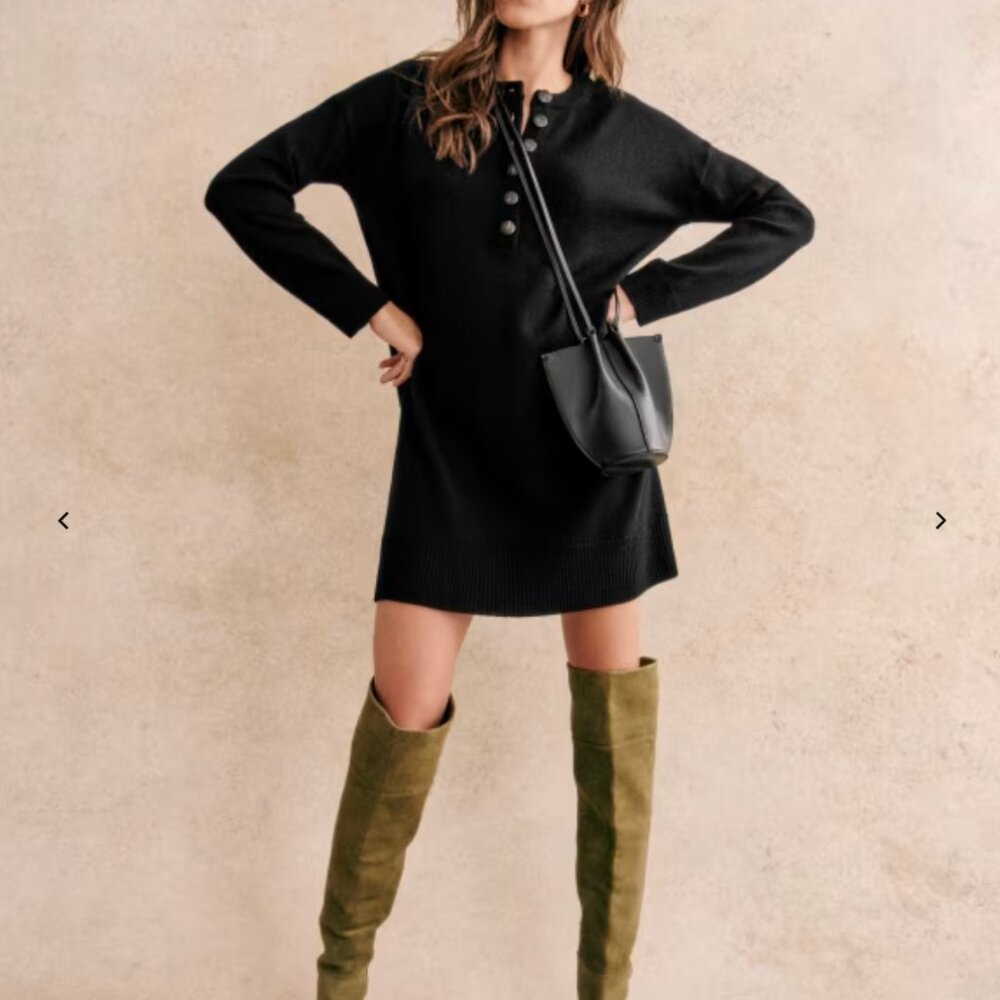 Sezane Black Long Sleeve Dress